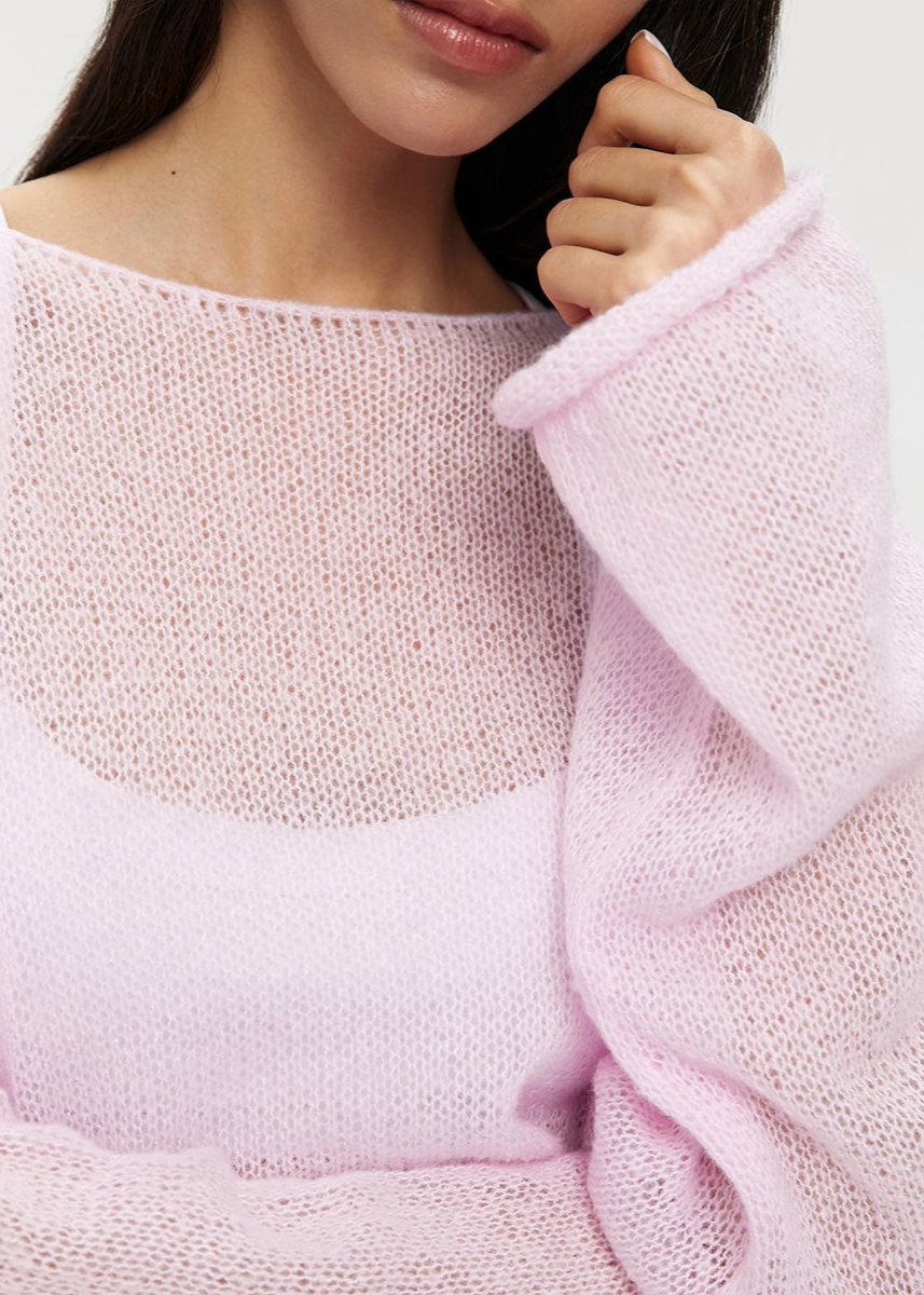 Augusta | Gennemsigtig striksweater i pastellyserød