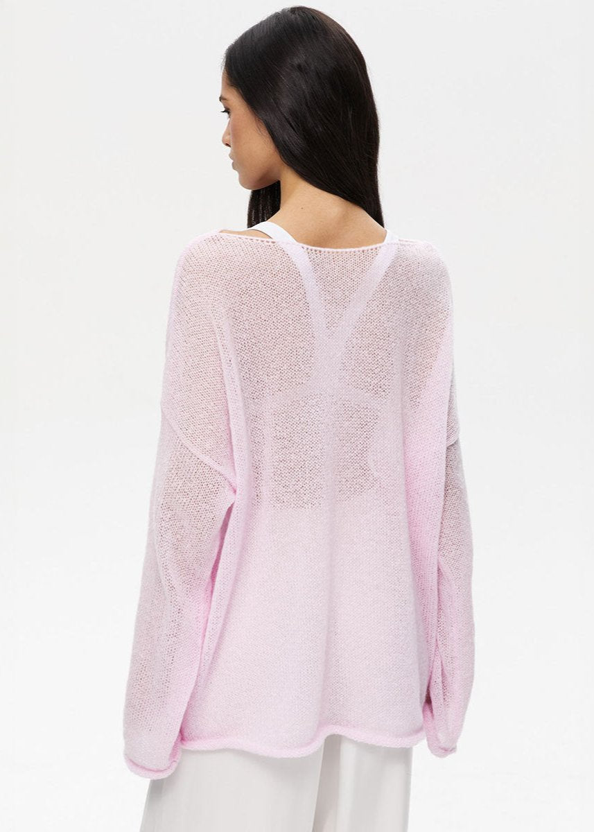 Augusta | Gennemsigtig striksweater i pastellyserød