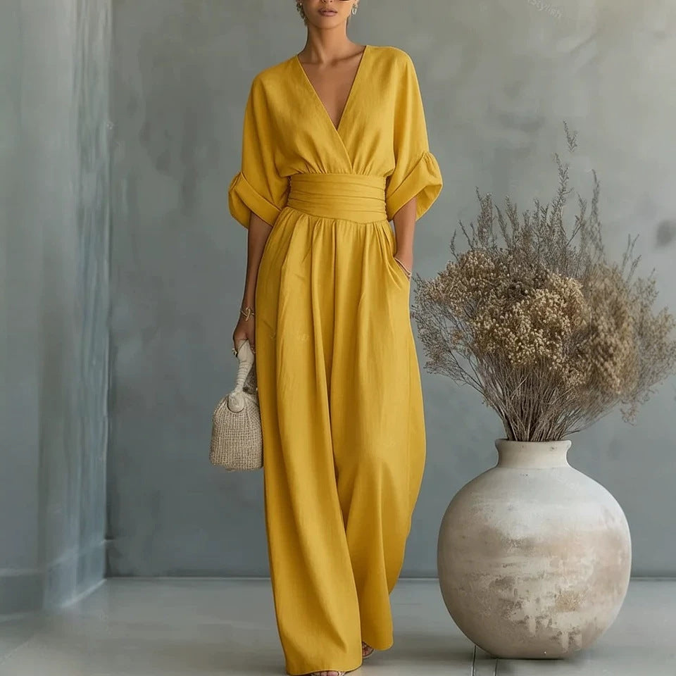 Elowen – Elegant draperet jumpsuit med vide ben
