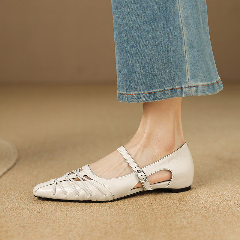Quenby | Spids Mary Jane ballerina med gittermønster