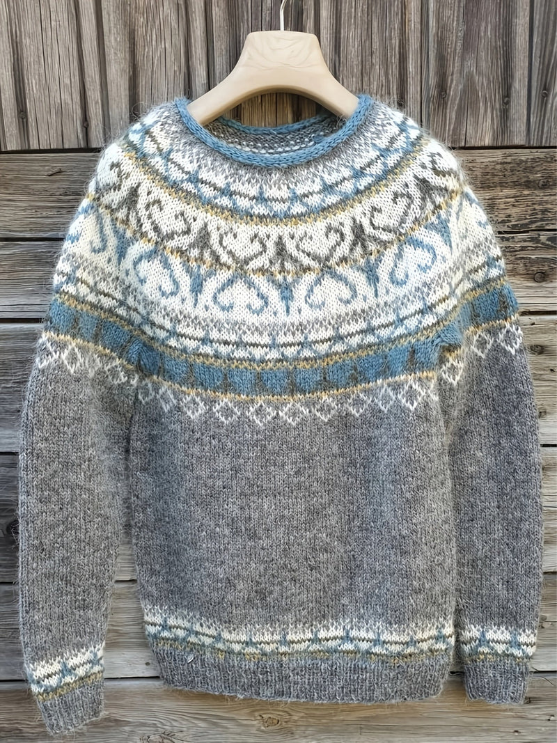Bibiana | Sweater i uldblanding med vintermønster ved bærestykket