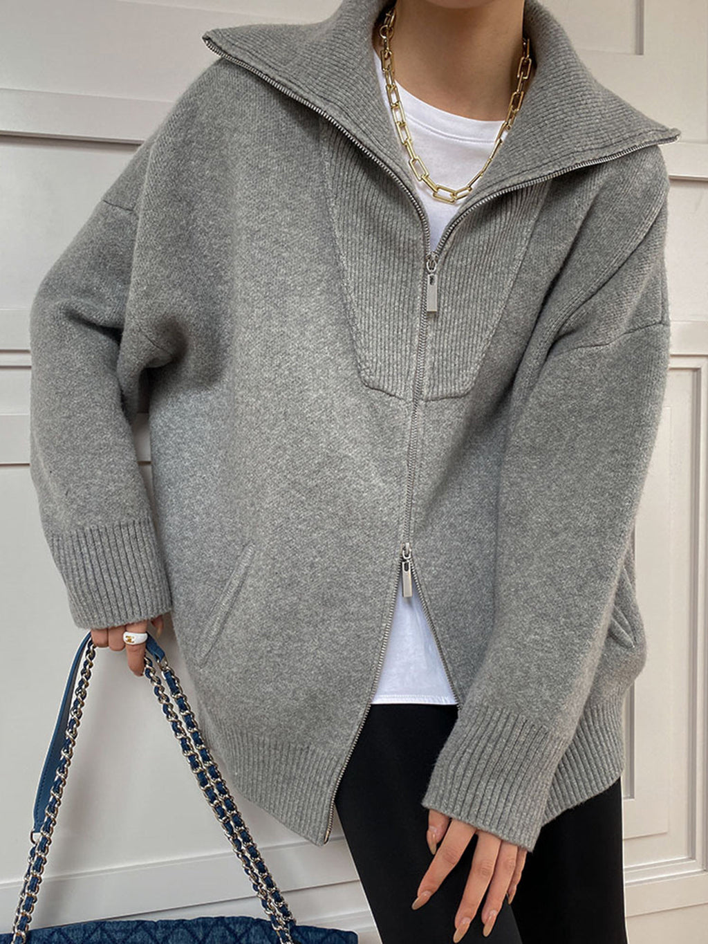 Nella – Afslappet oversized cardigan med åben krave