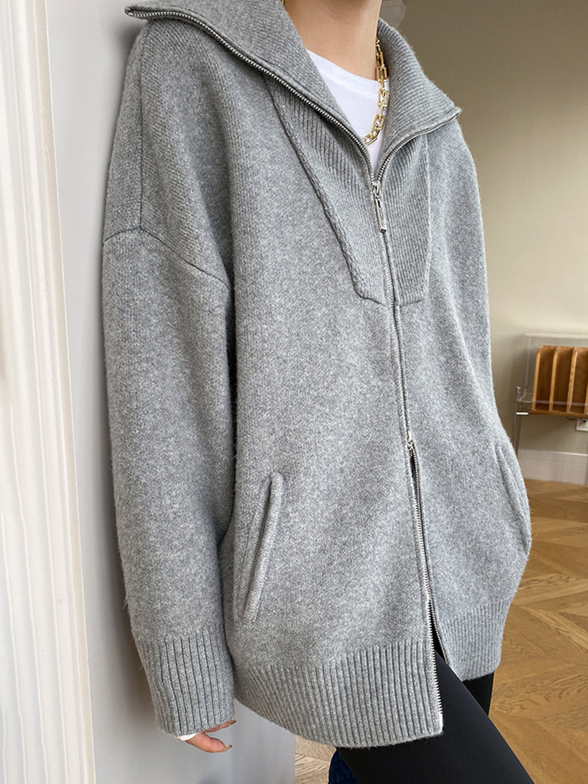 Nella – Afslappet oversized cardigan med åben krave