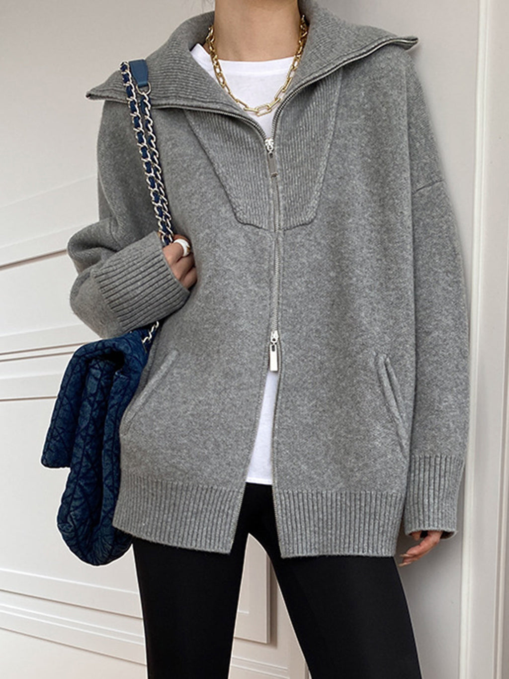 Nella – Afslappet oversized cardigan med åben krave