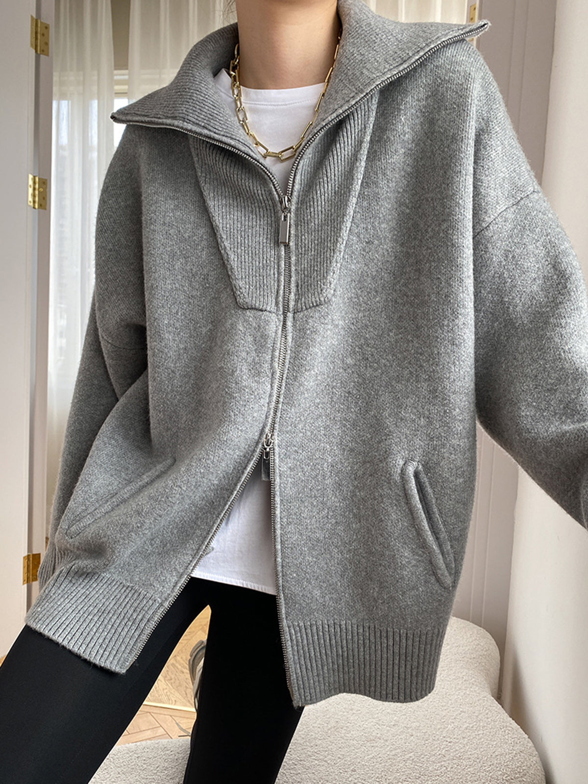 Nella – Afslappet oversized cardigan med åben krave