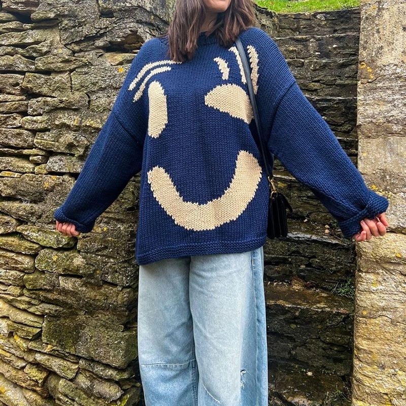 Arianna | Oversized cardigan med smiley-design