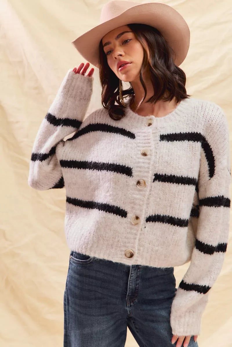 Mafalda – Stribet vintercardigan med knapper