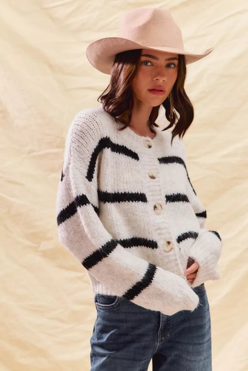 Mafalda – Stribet vintercardigan med knapper