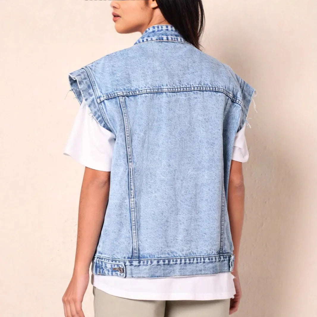 Elisa | Oversized denimvest med brystlommer
