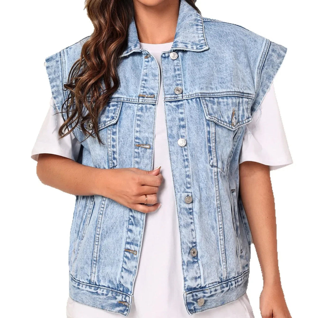 Elisa | Oversized denimvest med brystlommer
