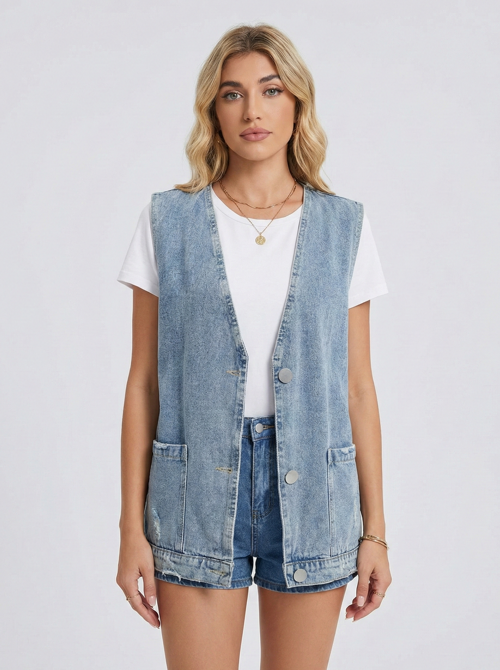 Ginestra | Minimalistisk denimvest med V-hals