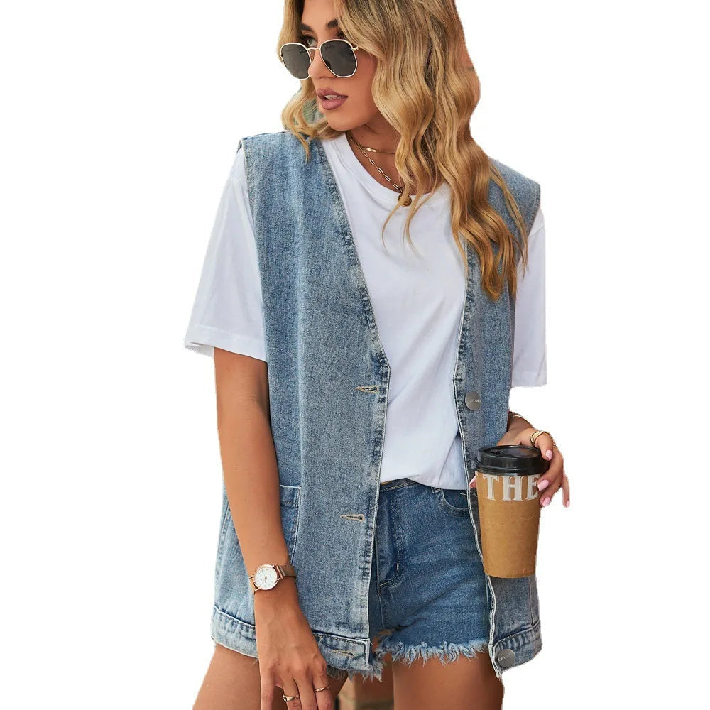Ginestra | Minimalistisk denimvest med V-hals