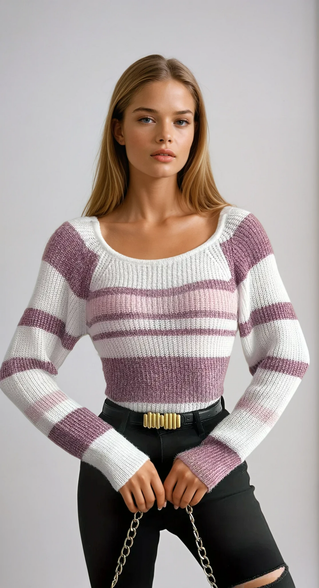 Aurelia | Ribstrikket stribet sweater med slank pasform