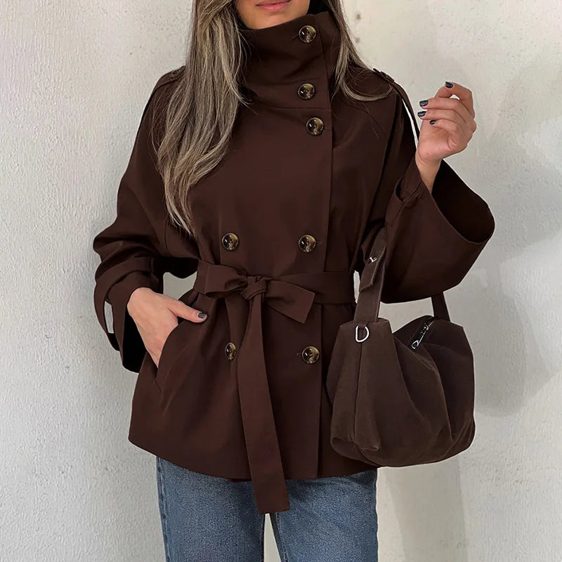 Nunzia – Dobbeltradet vintage-trenchcoat med rullekrave
