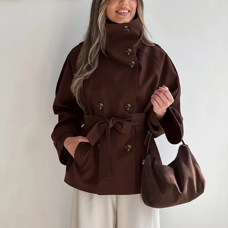 Nunzia – Dobbeltradet vintage-trenchcoat med rullekrave