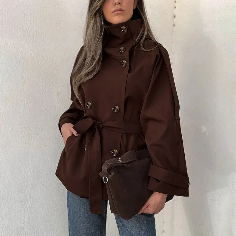 Nunzia – Dobbeltradet vintage-trenchcoat med rullekrave