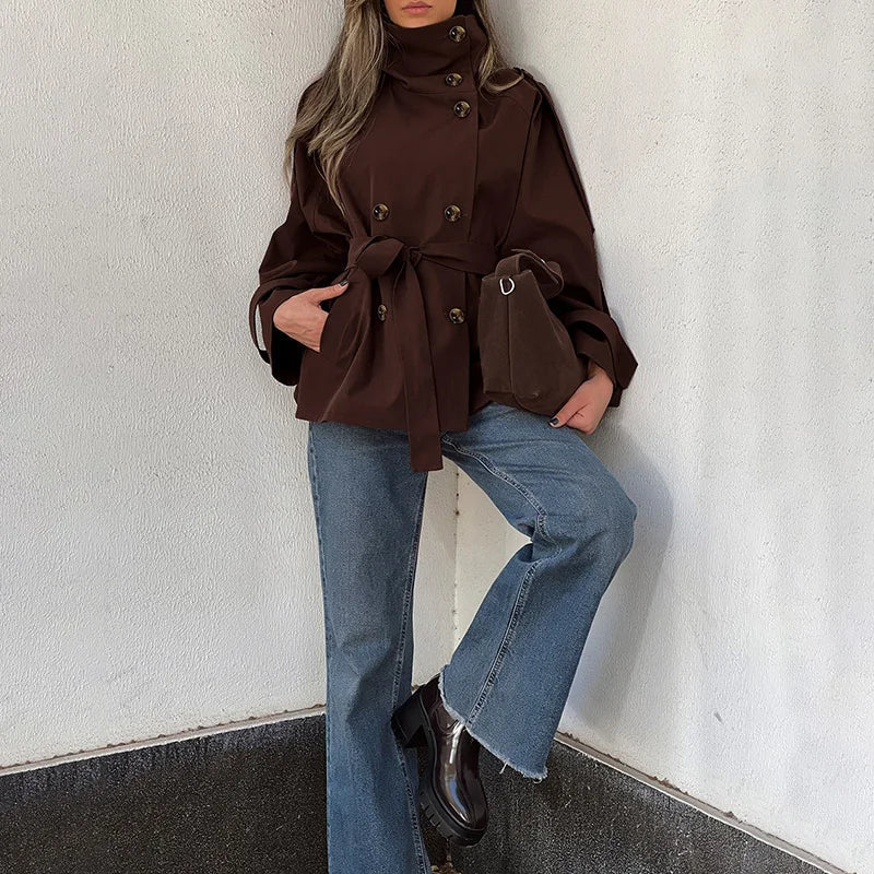 Nunzia – Dobbeltradet vintage-trenchcoat med rullekrave
