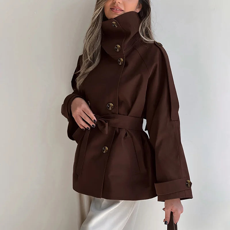 Nunzia – Dobbeltradet vintage-trenchcoat med rullekrave