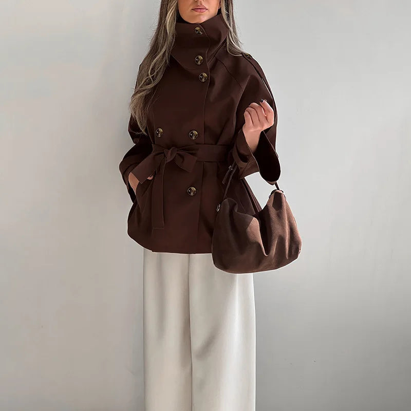 Nunzia – Dobbeltradet vintage-trenchcoat med rullekrave