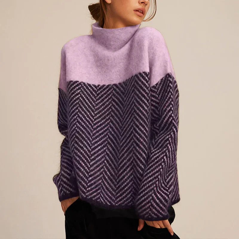 Milena | Rullekravesweater i cashmere med sildebensmønster