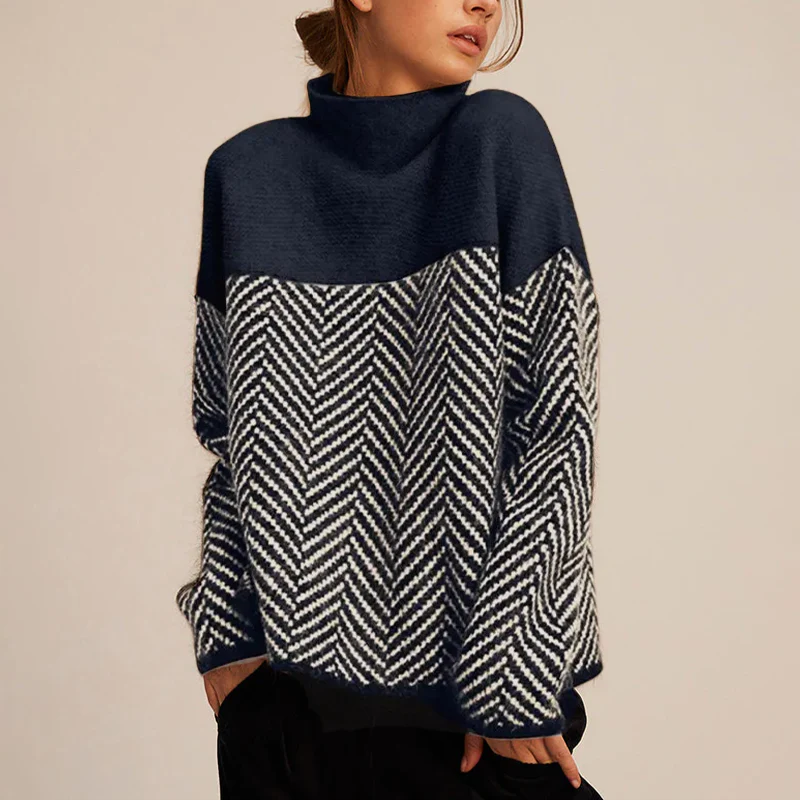 Milena | Rullekravesweater i cashmere med sildebensmønster