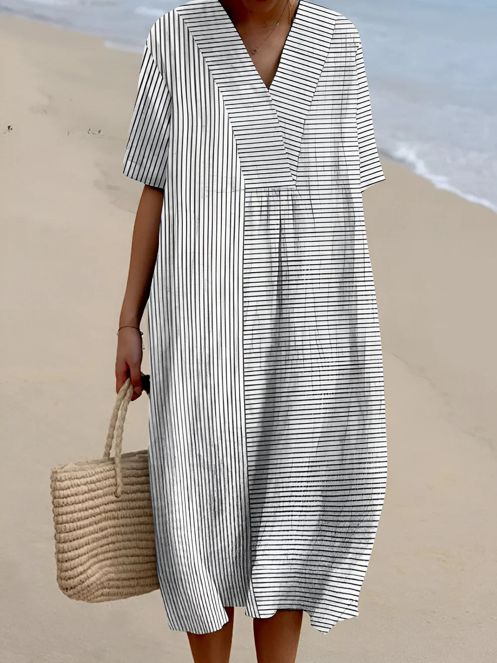 Brisa Noir | Oversize stribet midikjole