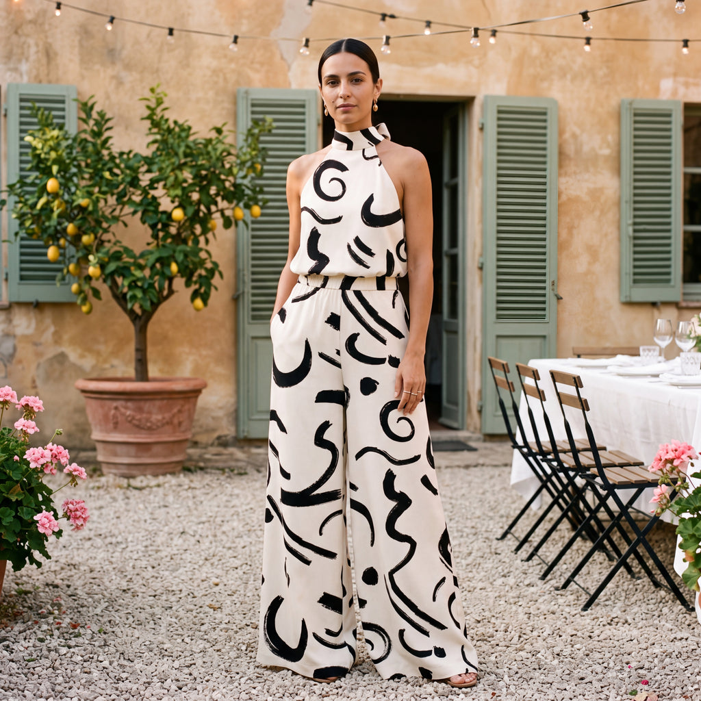 Ginevra – Jumpsuit med halterneck og palazzobukser