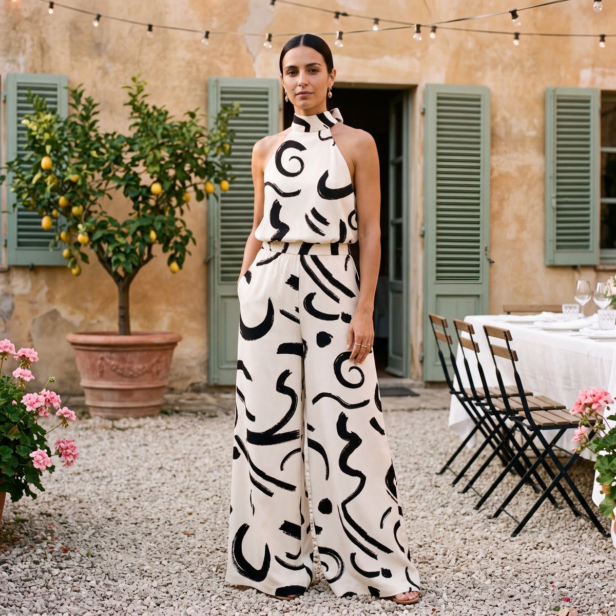 Ginevra – Jumpsuit med halterneck og palazzobukser