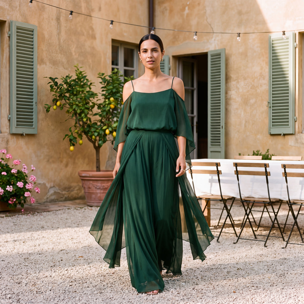 Sofia – Lang chiffonkjole med bare skuldre
