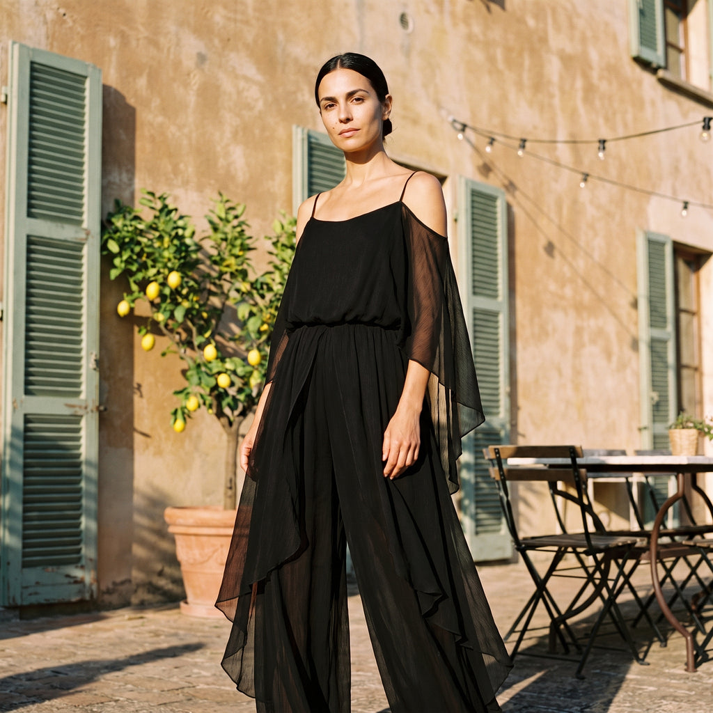 Sofia – Lang chiffonkjole med bare skuldre
