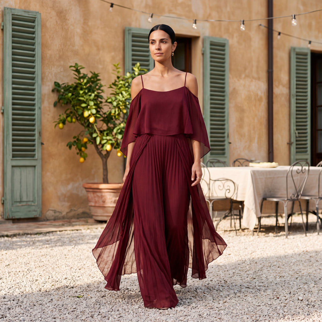 Sofia – Lang chiffonkjole med bare skuldre