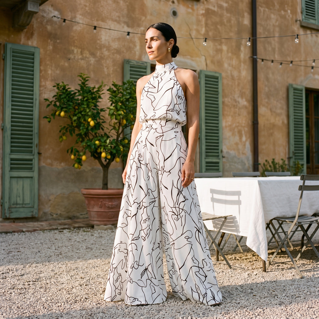 Ginevra – Jumpsuit med halterneck og palazzobukser