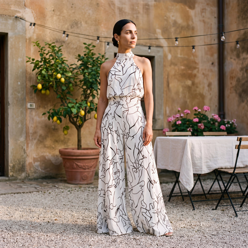 Ginevra – Jumpsuit med halterneck og palazzobukser
