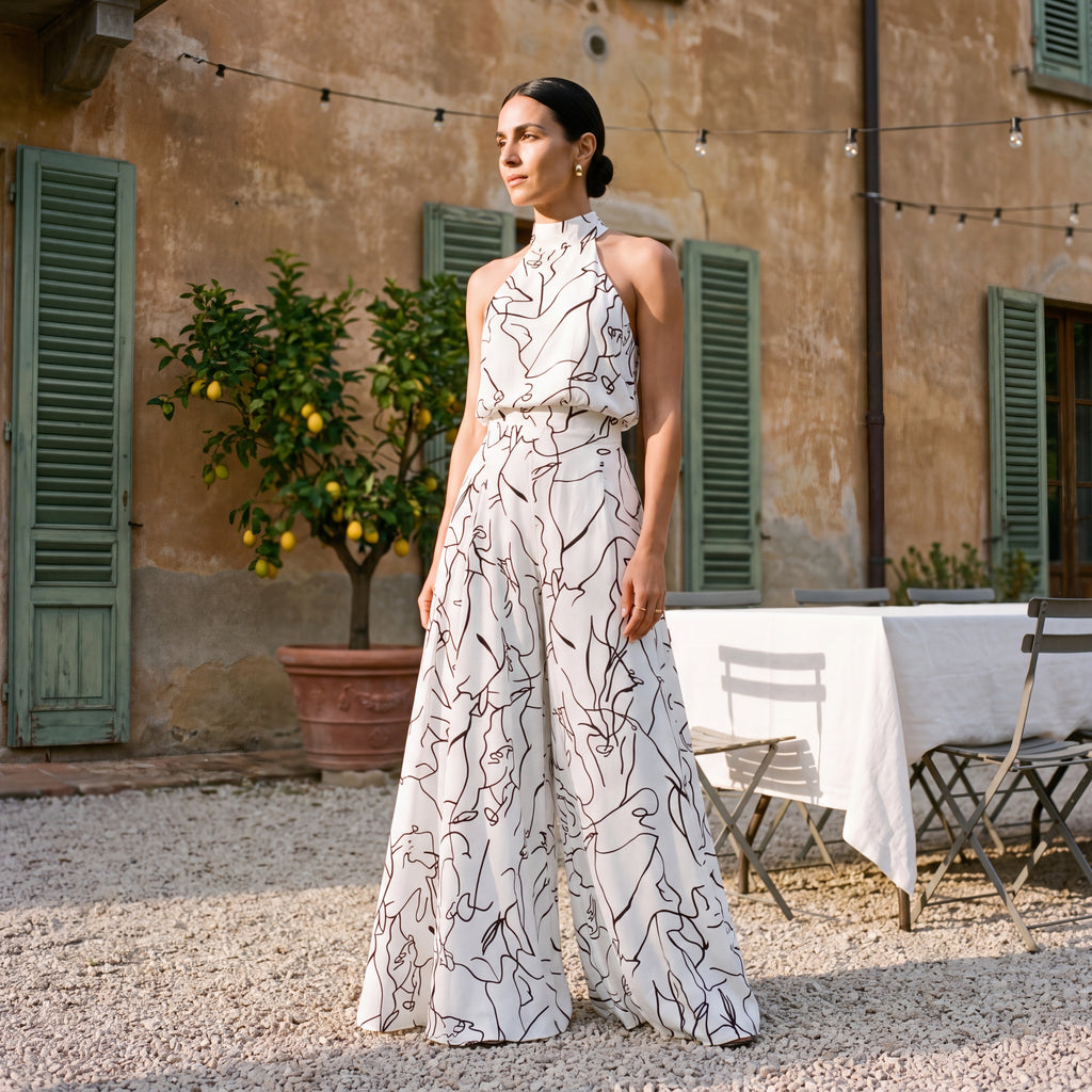 Ginevra – Jumpsuit med halterneck og palazzobukser