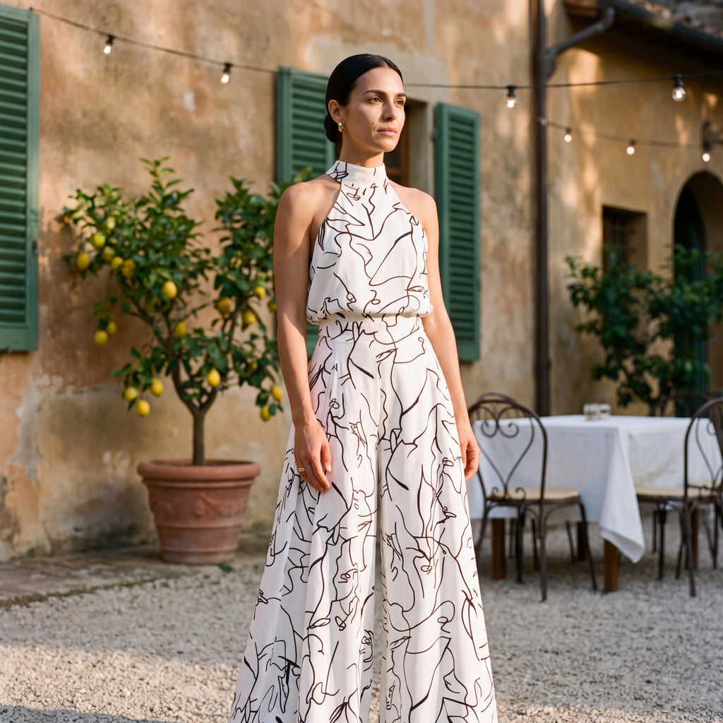 Ginevra – Jumpsuit med halterneck og palazzobukser