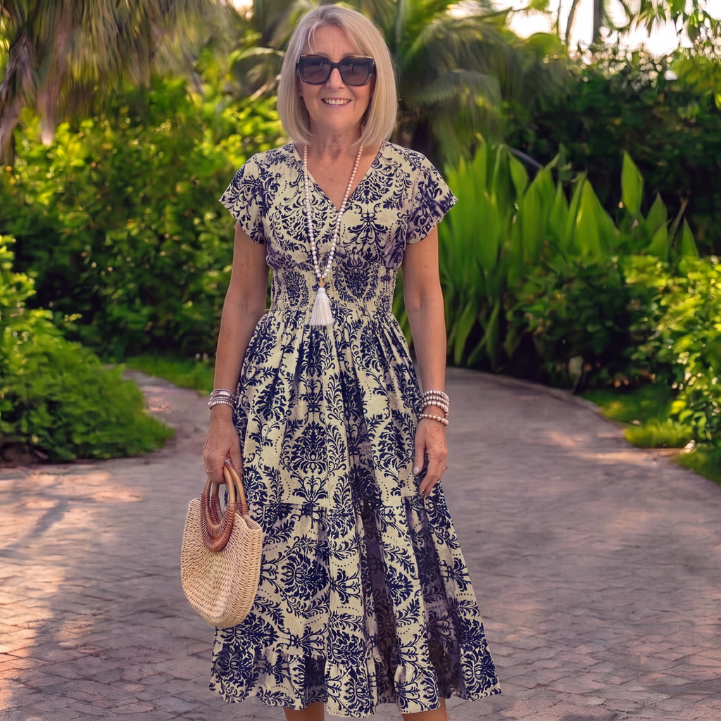 Marta | Lang vintagekjole med blomsterprint
