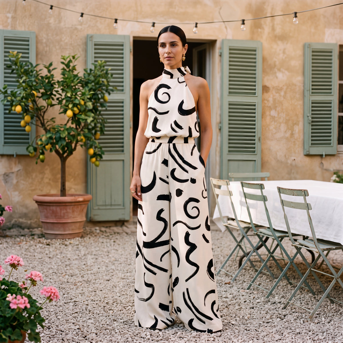 Ginevra – Jumpsuit med halterneck og palazzobukser