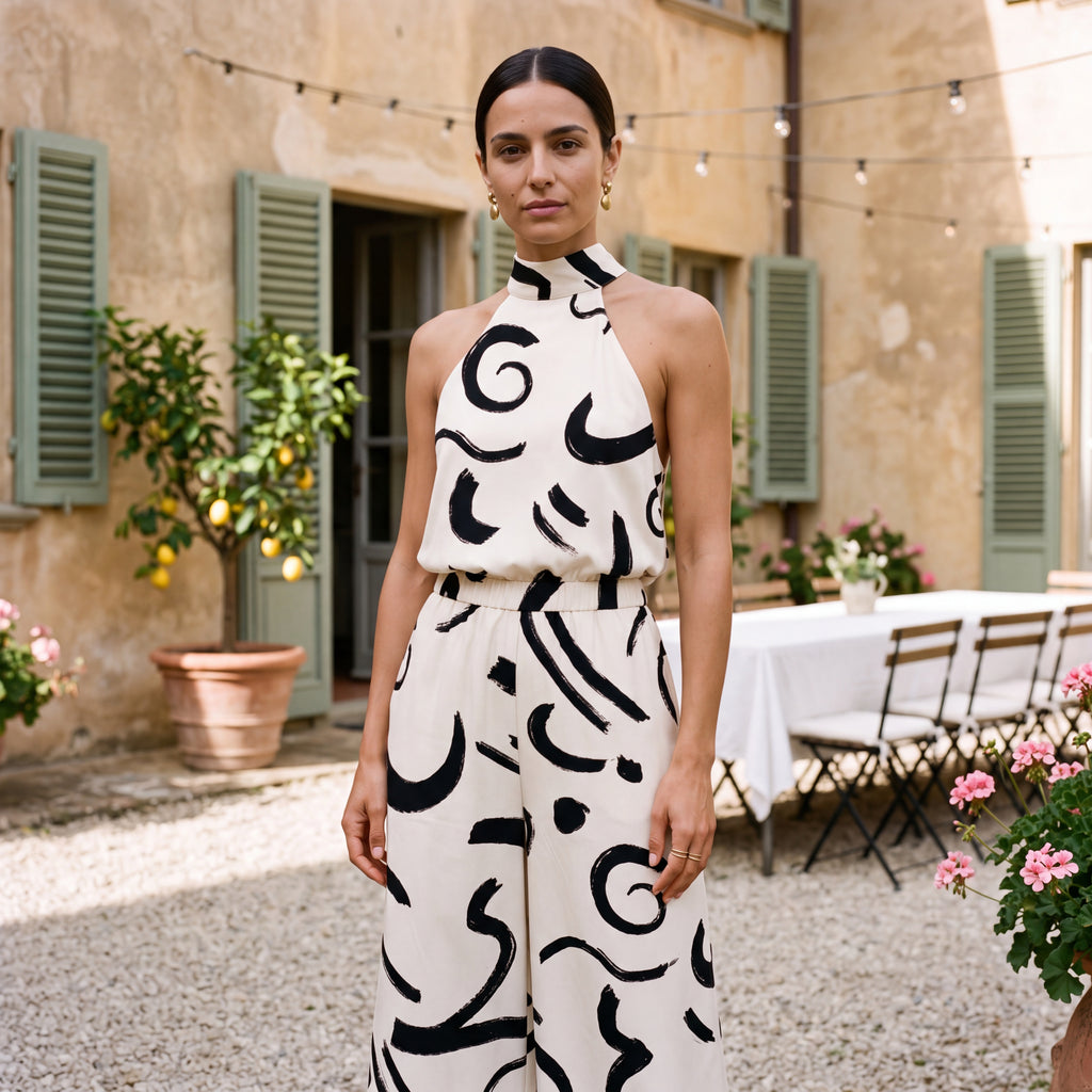 Ginevra – Jumpsuit med halterneck og palazzobukser