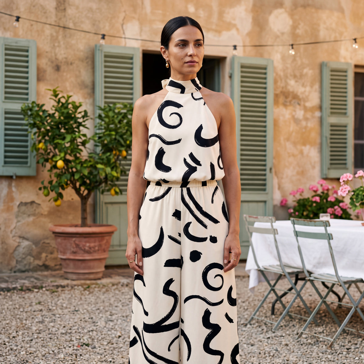 Ginevra – Jumpsuit med halterneck og palazzobukser