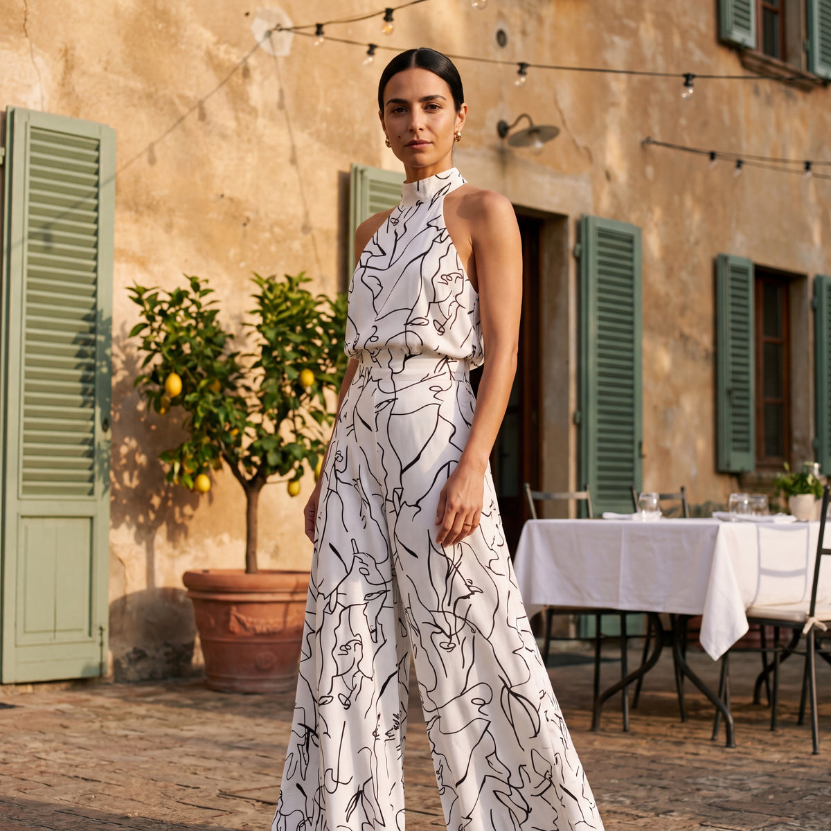 Ginevra – Jumpsuit med halterneck og palazzobukser