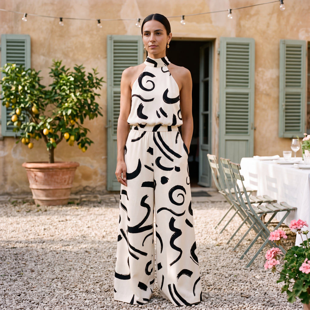 Ginevra – Jumpsuit med halterneck og palazzobukser