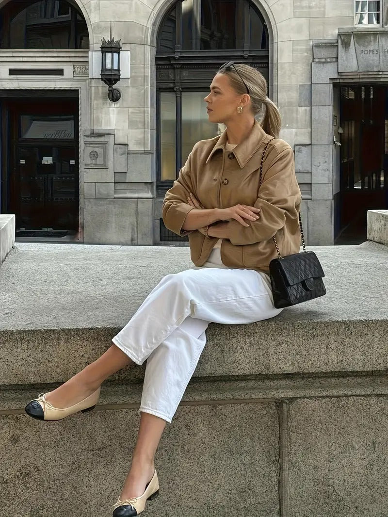Tecla | Ruskindsjakke i camel med knapper