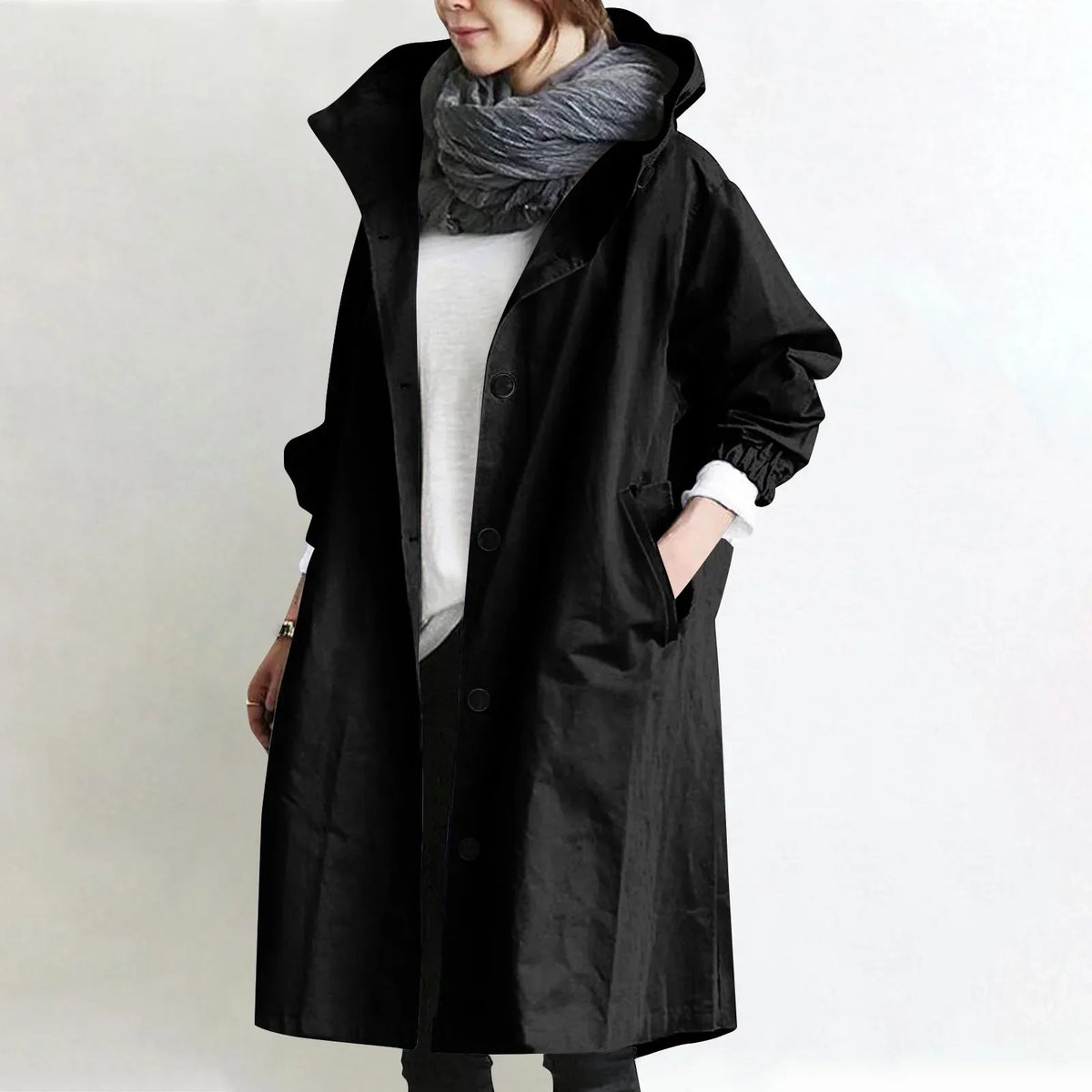 Serafina – Lang oversized trenchcoat med hætte