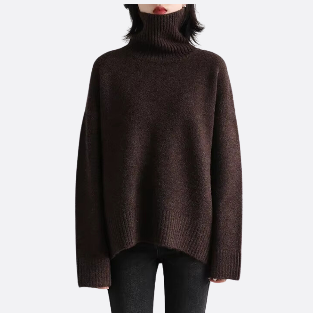 Diana | Oversized chokoladebrun rullekravesweater