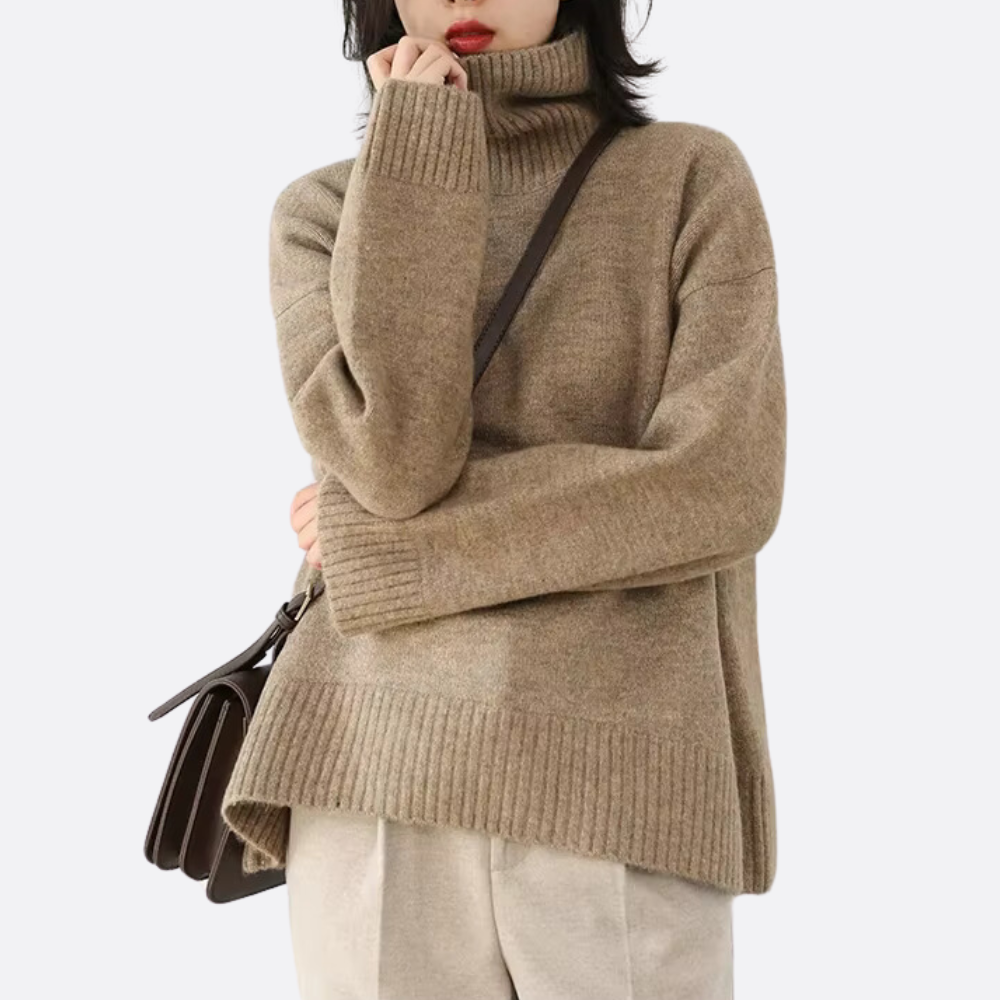 Diana | Oversized chokoladebrun rullekravesweater