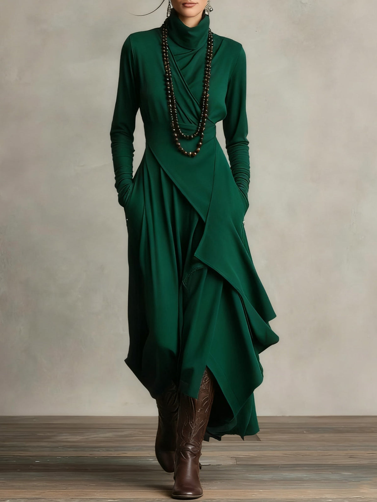 Arielle | Vintage asymmetrisk kjole med rullekrave