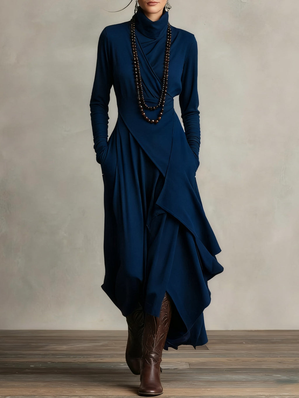 Arielle | Vintage asymmetrisk kjole med rullekrave