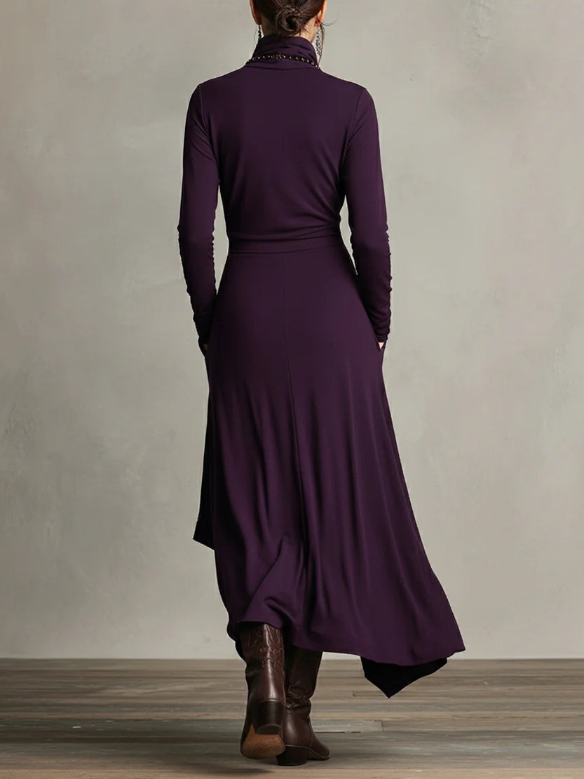 Arielle | Vintage asymmetrisk kjole med rullekrave