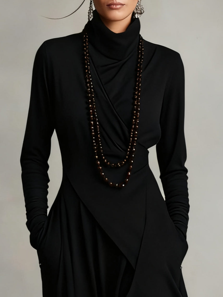 Arielle | Vintage asymmetrisk kjole med rullekrave