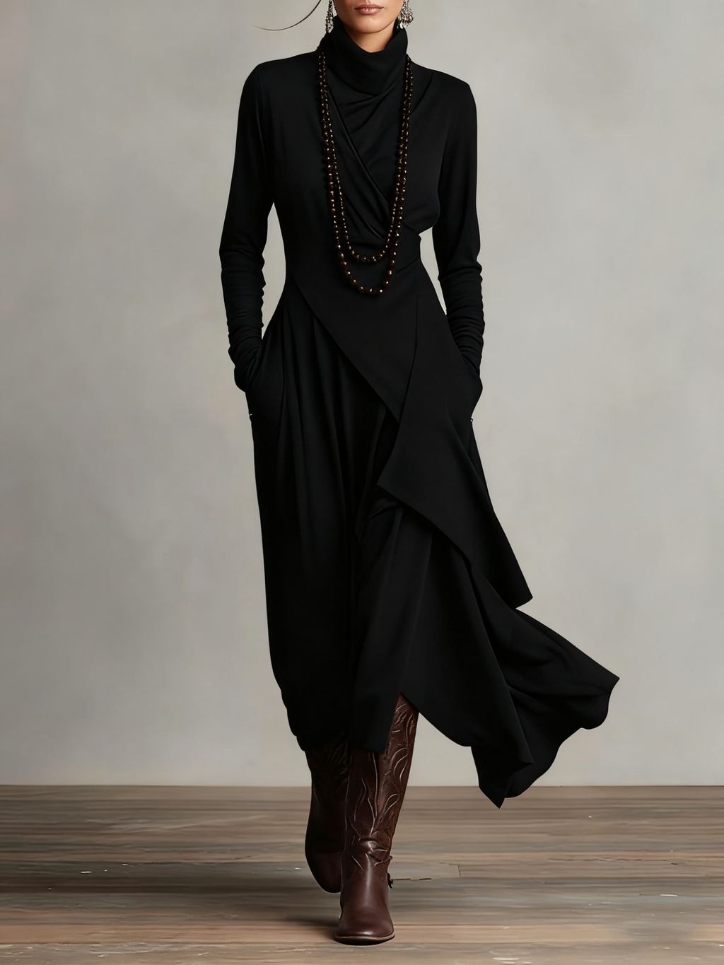Arielle | Vintage asymmetrisk kjole med rullekrave